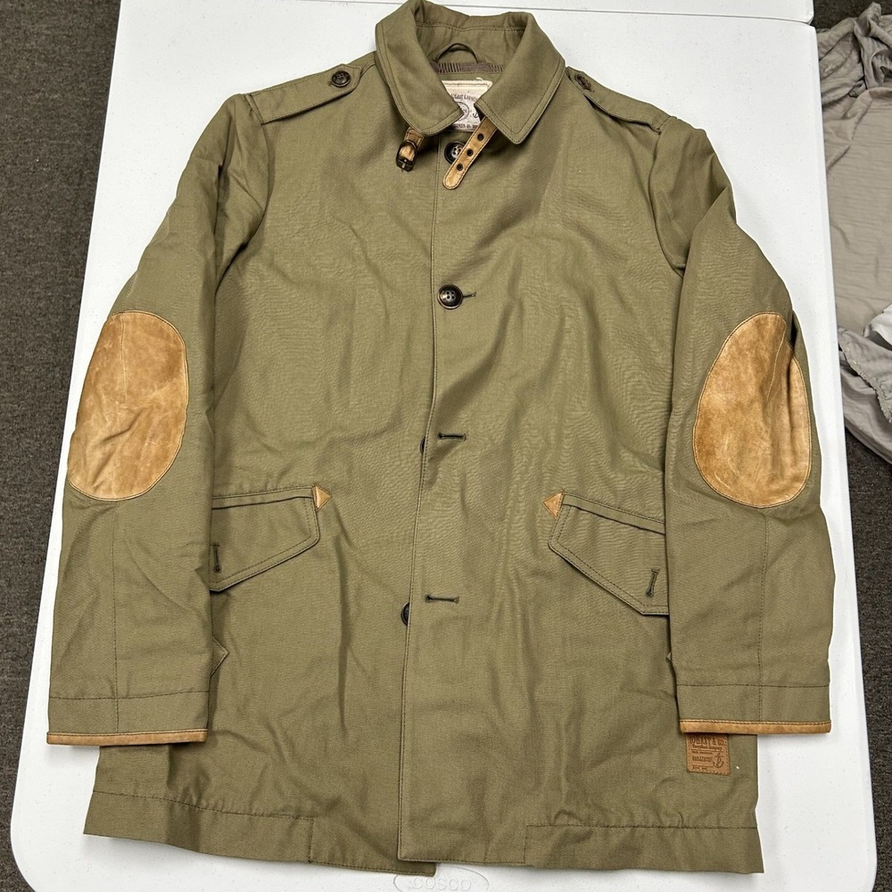 10 East Field Jacket Mens Olive Green Excellent Leather Elbow Patch Utility Coat